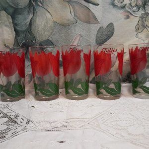 Set Of Five Boscul Red Tulip Peanut Butter Glasses